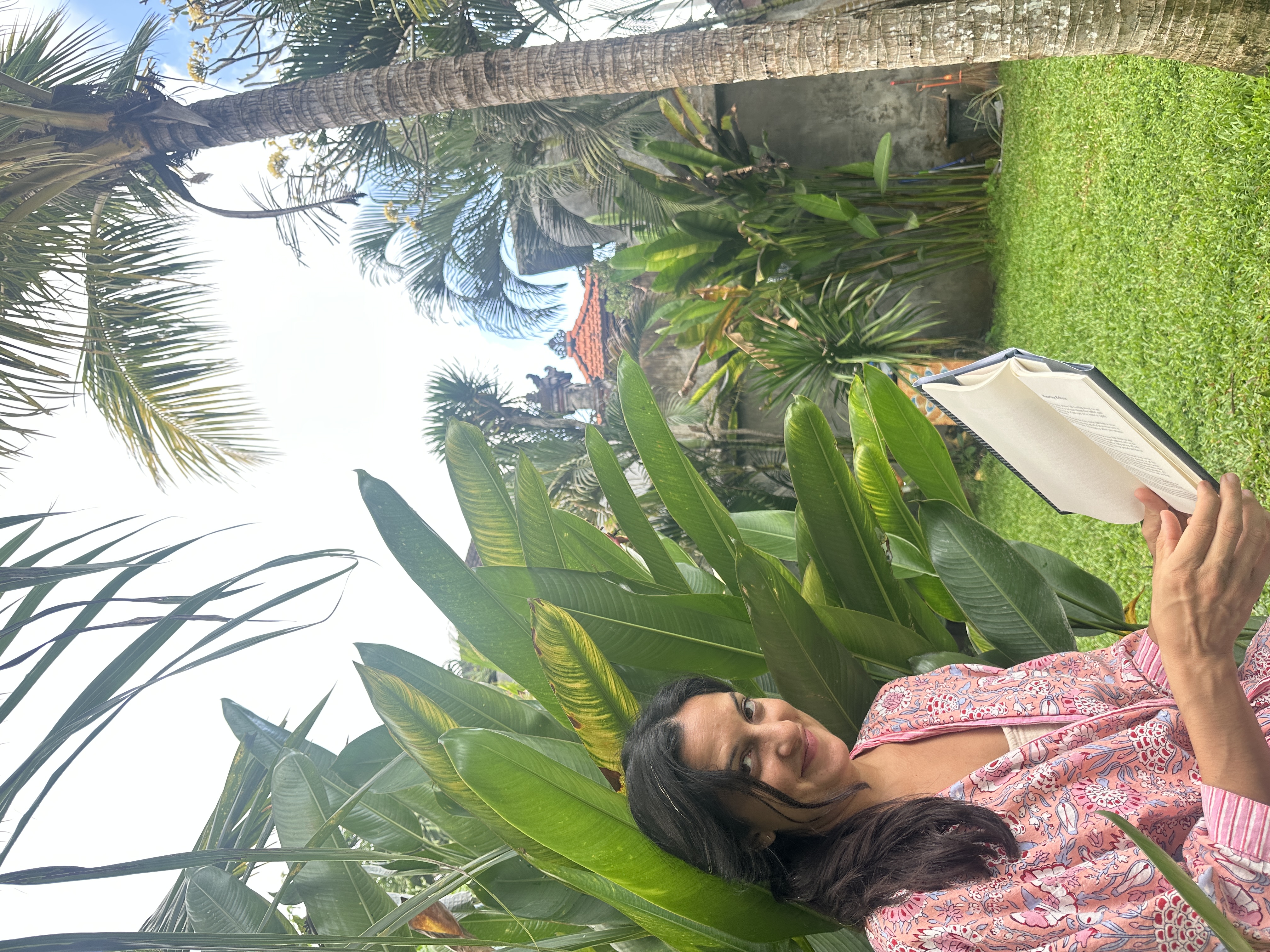reading outside our courtyard